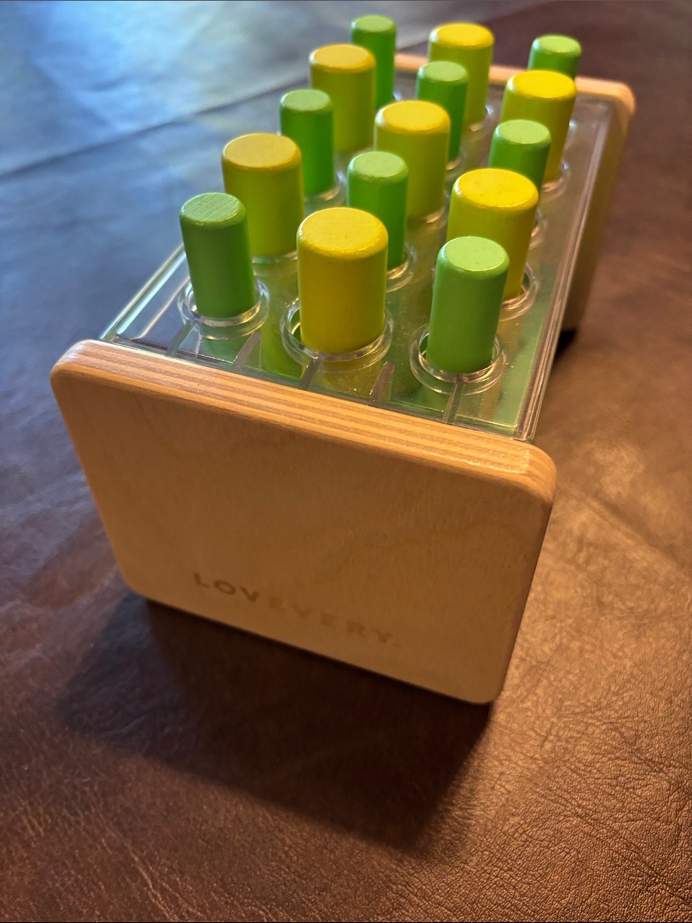 Lovevery Wooden Peg Toy in Green and Yellow - Early Learning Game